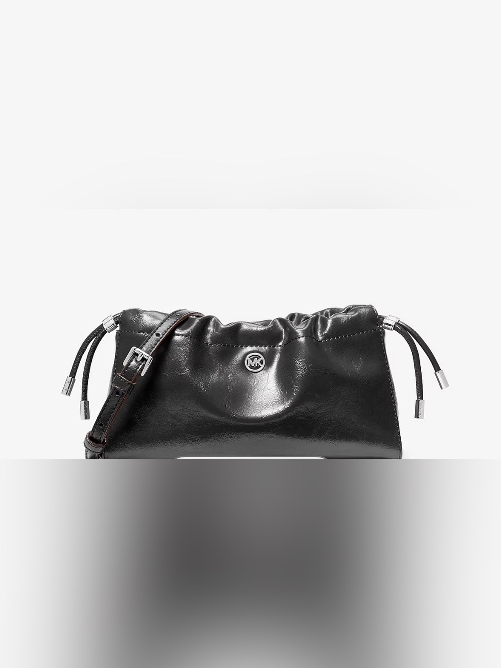 Michael Kors Black Leather Drawstring Toiletry Pouch with MK Logo